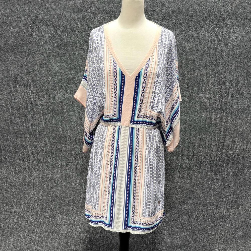 JustFab Dress Womens M Multicolor Geometric Kimono Sleeve V Neck Sundress Short